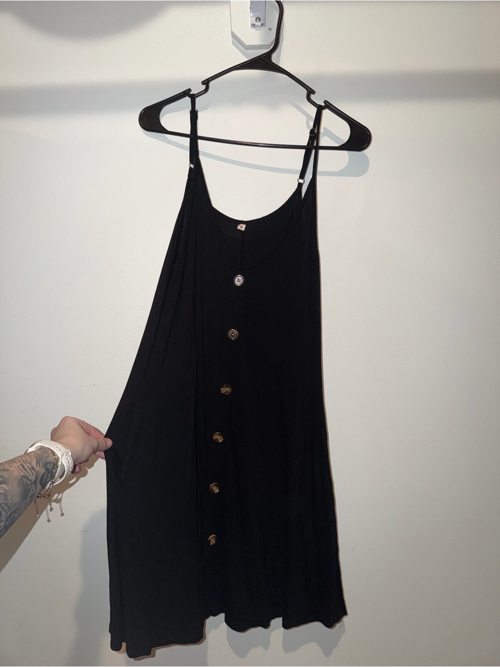 Amazon Black Button-Front Mini Slip Dress